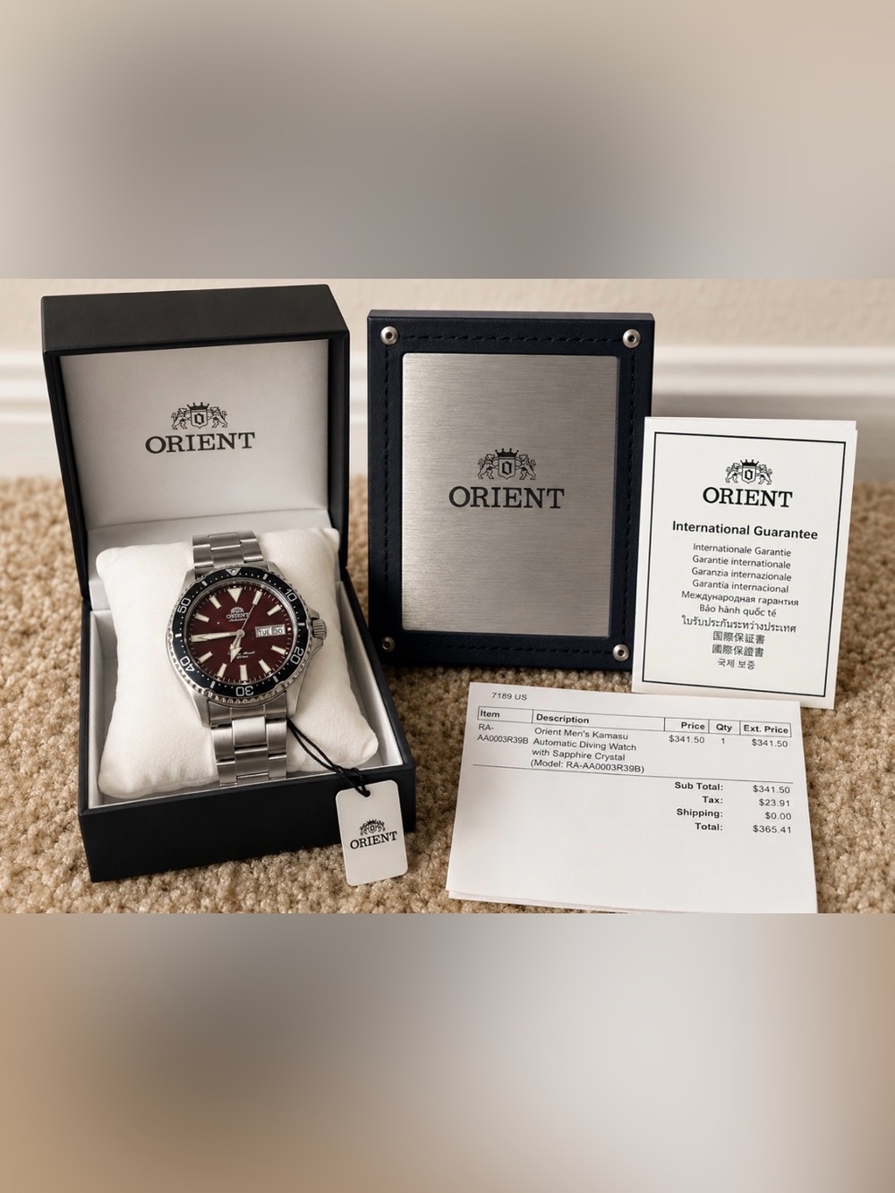 Orient Kamasu Automatic Diver Watch Burgundy Red Dial Sapphire Crystal